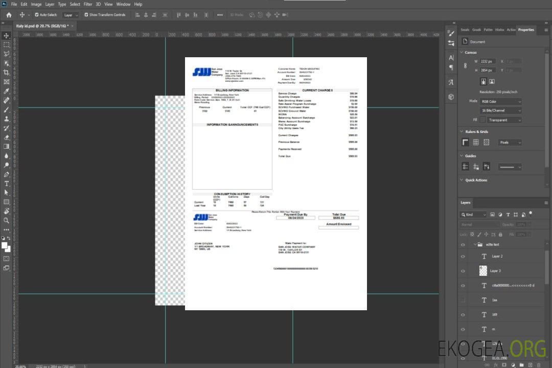 Facture commerciale du service public de San Jose Water, SCR template Facture commerciale du service public de San Jose Water, SCR template